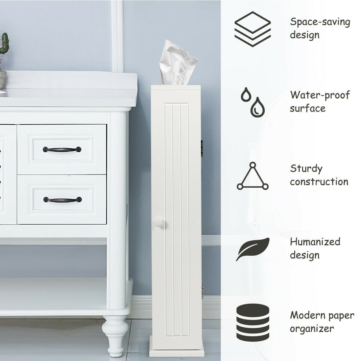 Compact Freestanding Toilet Paper Holder, Towel Storage