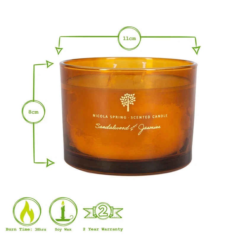 Sandalwood & Jasmine Scented Jar Candle with Glass Holder