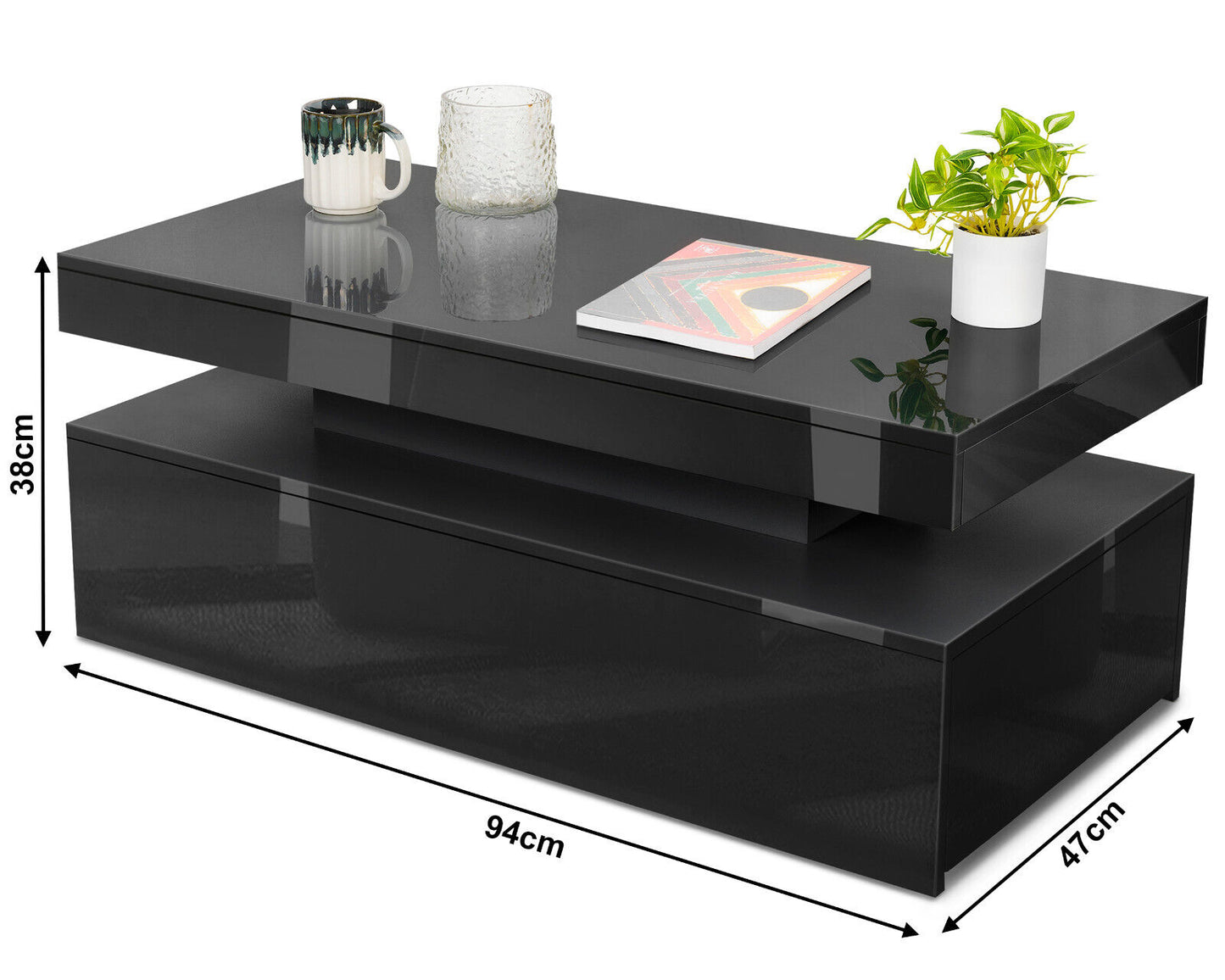 High Gloss LED Coffee Table with Storage Wooden 2 Drawer Living Room Furniture