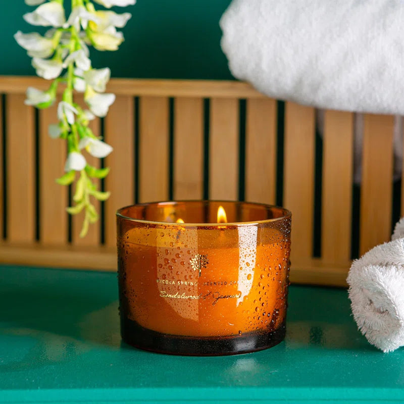 Sandalwood & Jasmine Scented Jar Candle with Glass Holder