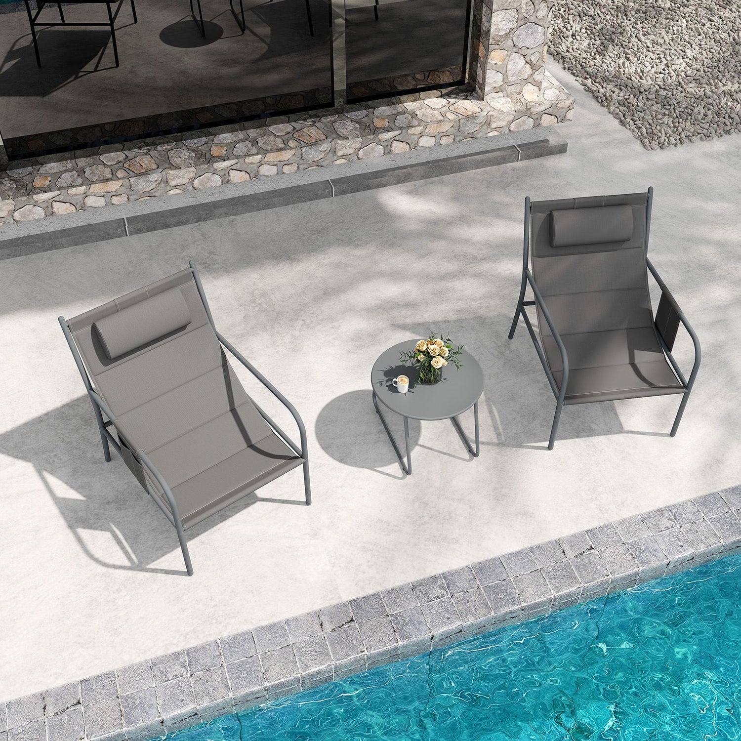 3 Piece Outdoor Bistro Set with Chair and Coffee Table Set