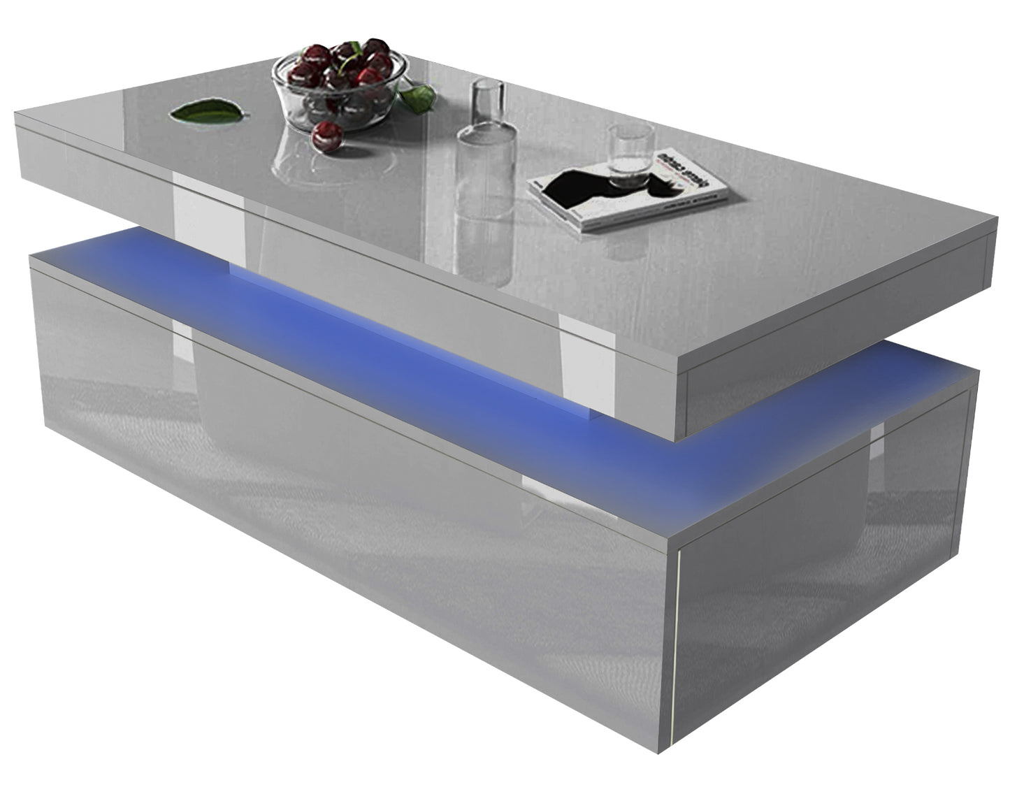 High Gloss LED Coffee Table with Storage Wooden 2 Drawer Living Room Furniture