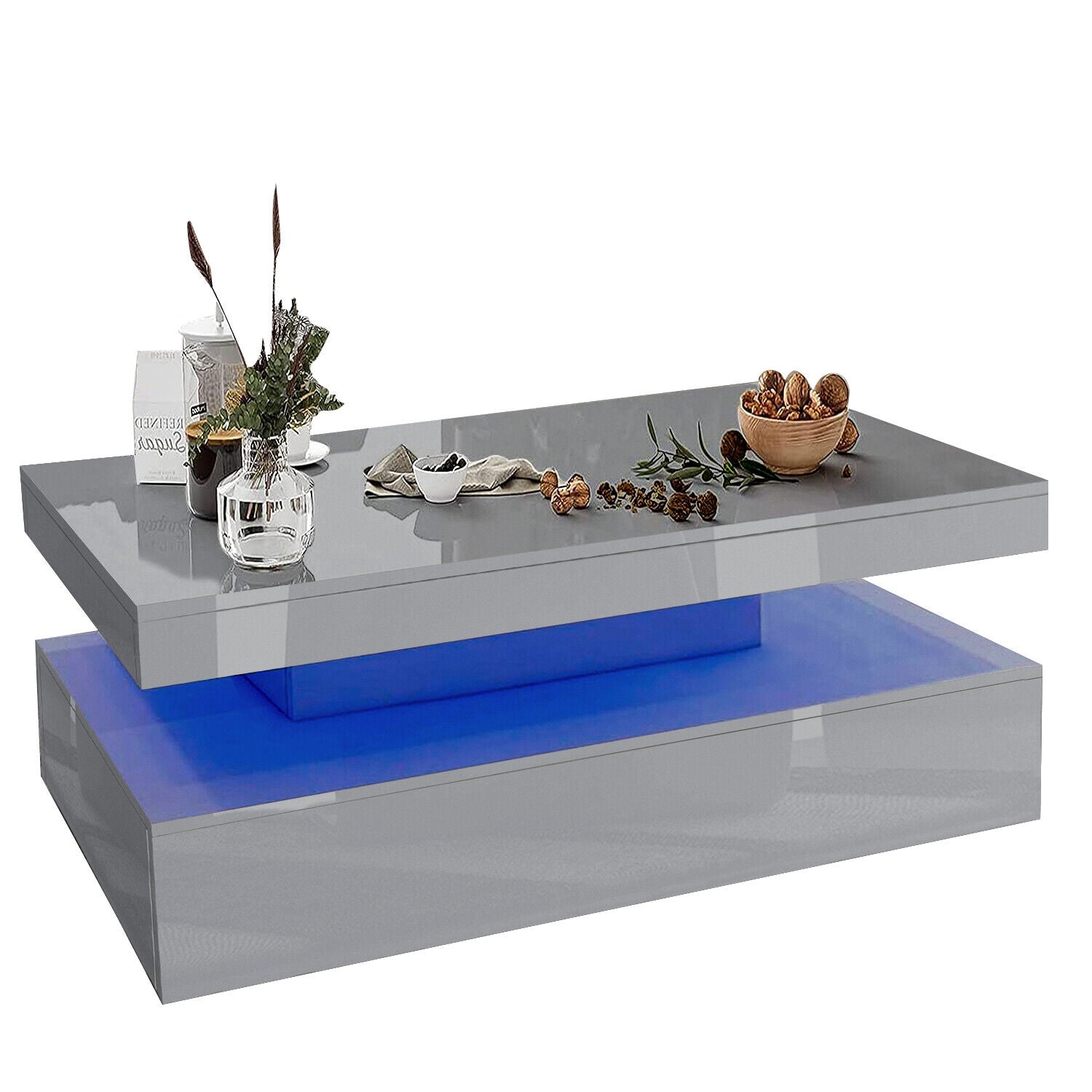 High Gloss LED Coffee Table with Storage Wooden 2 Drawer Living Room Furniture