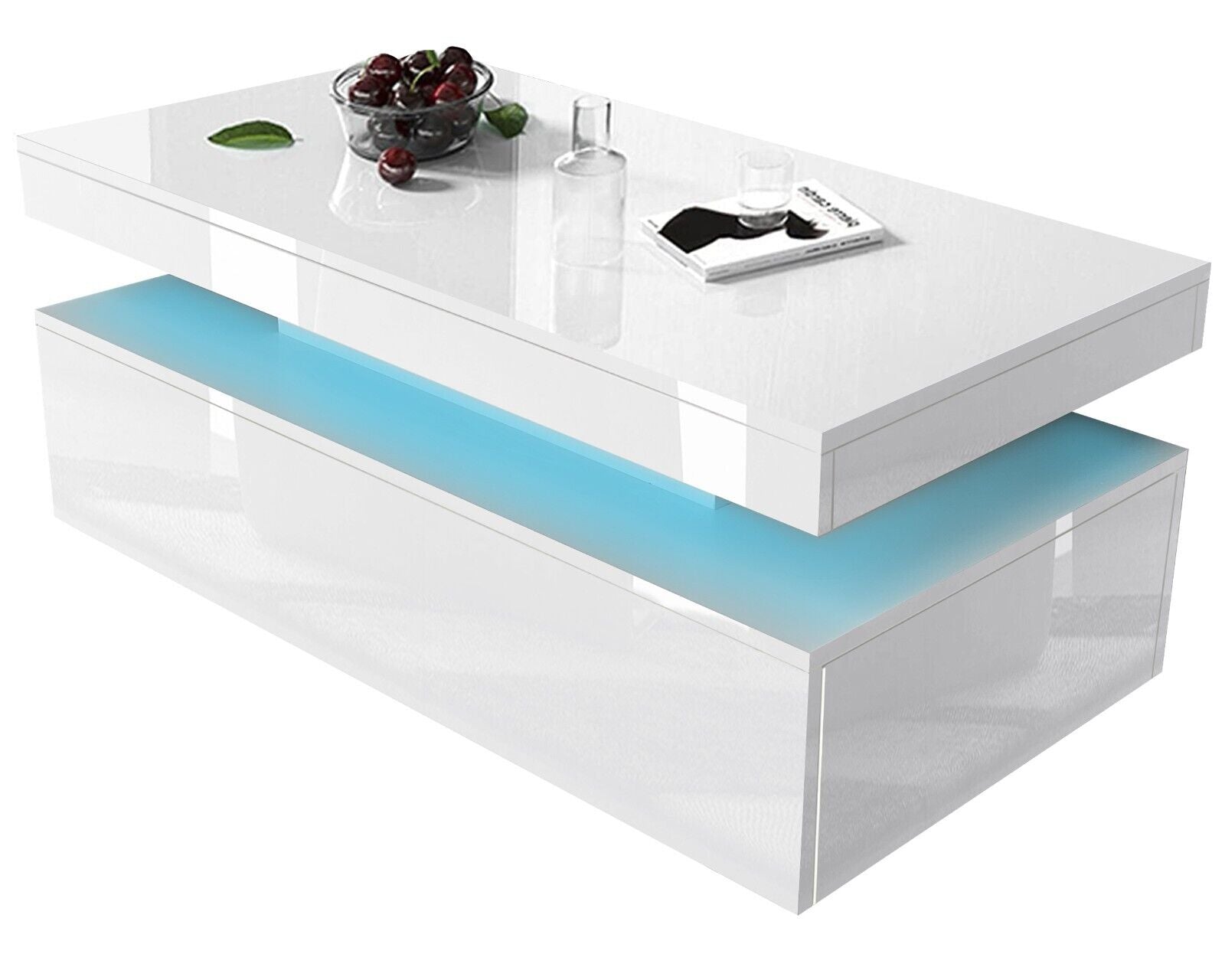 High Gloss LED Coffee Table with Storage Wooden 2 Drawer Living Room Furniture