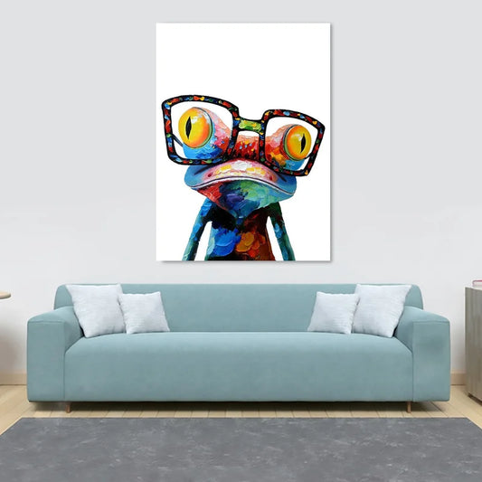 Frog Wearing Glasses Abstract - Canvas Wall Art Framed Print